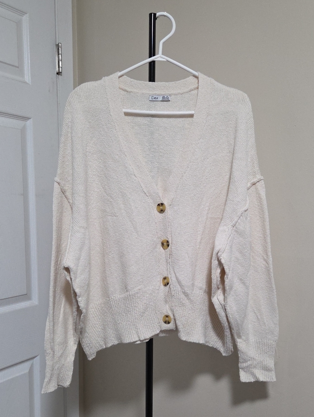Dex Plus Size Cream V-Neck Button Cardigan